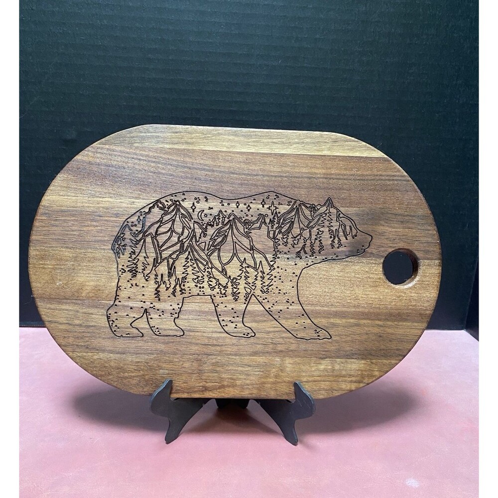IKEA Etched Grizzly Bear Wooden 11" Cutting Board Decorative Farmhouse Rustic
